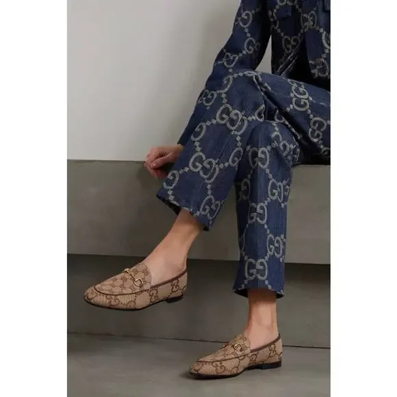 Gucci Jordaan Loafers GG Monogram Canvas in Rosewood with Leather Trim - Picture 2 of 16